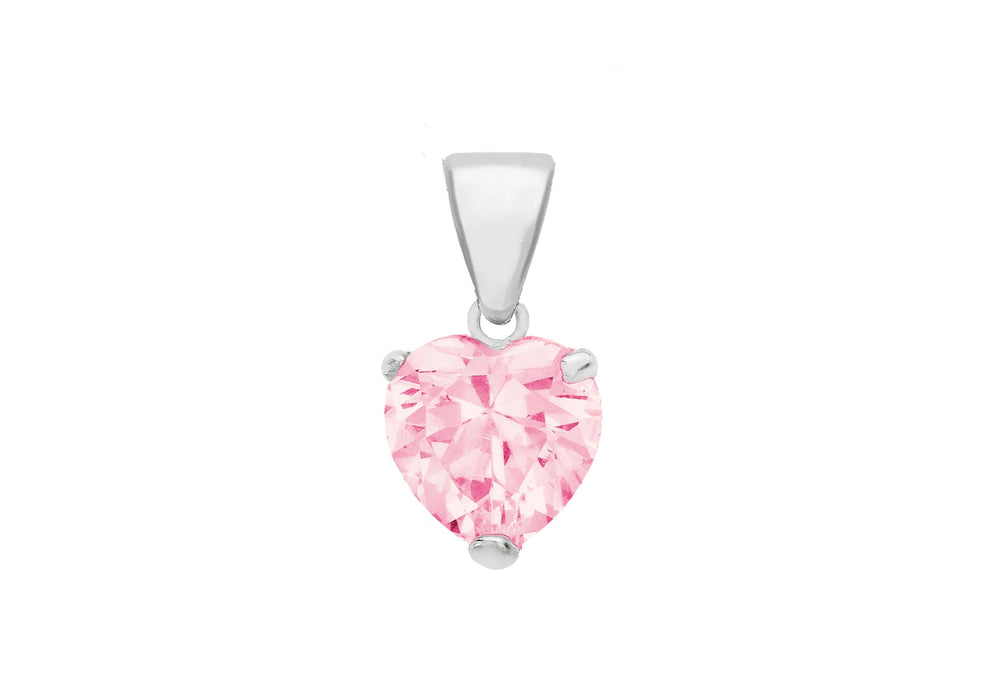 Sterling Silver 5mm Pink Zirconia  Heart Pendant