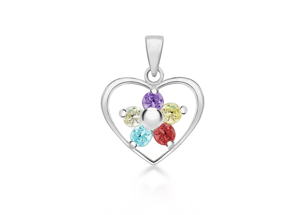 Sterling Silver MultiColoured Zirconia  Stones Heart Pendant