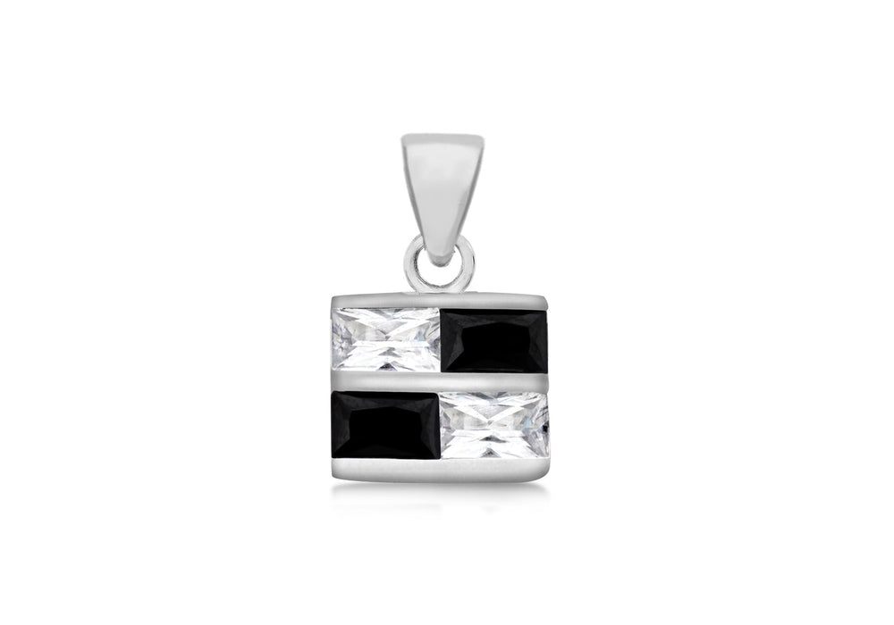 Sterling Silver Black and White Zirconia  Retangle Pendant