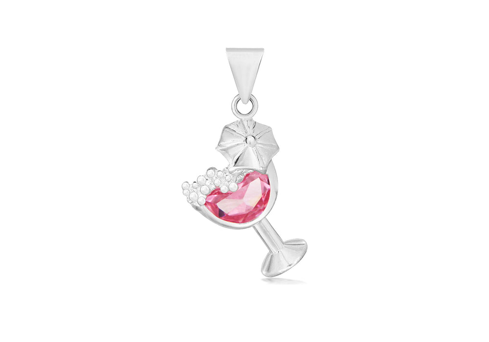 Sterling Silver Pink Zirconia  oktail Crystal  Pendant