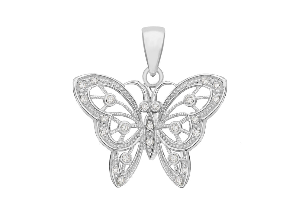 Sterling Silver Zirconia Cutout Butterfly Pendant