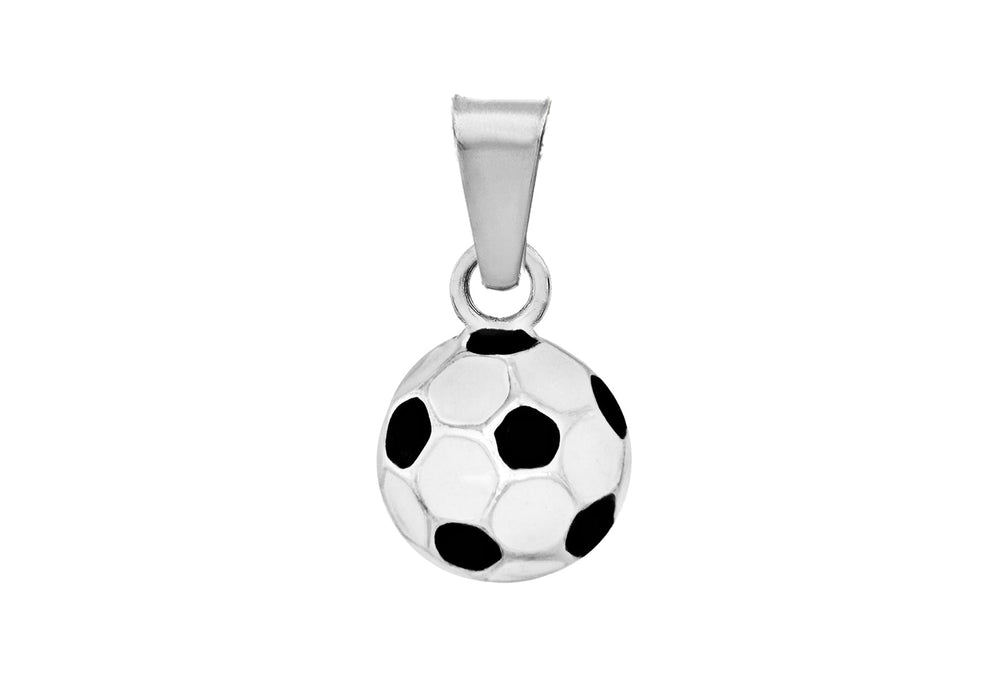 Sterling Silver 14mm Black and White Enamel Football Pendant