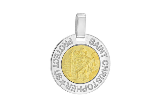 Sterling Silver 2-Tone Round St Christopher Pendant