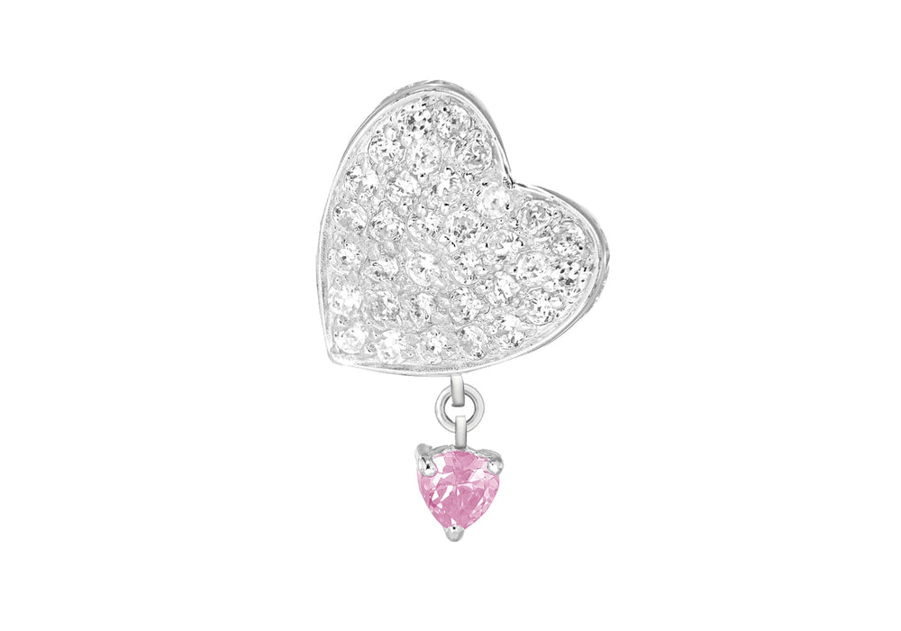 Sterling Silver Zirconia  Double-Heart Slider Pendant