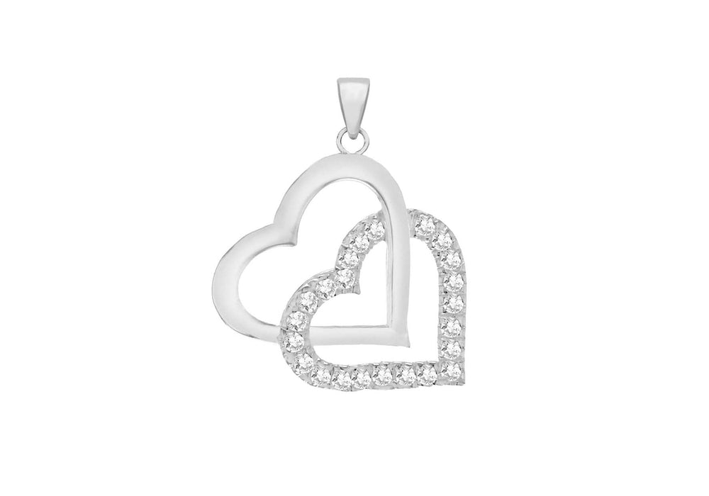 Sterling Silver Zirconia  21.3mm x 27.3mm Double-Heart Pendant