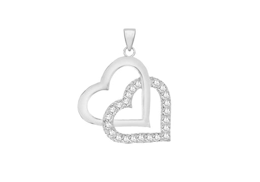 Sterling Silver Zirconia  21.3mm x 27.3mm Double-Heart Pendant