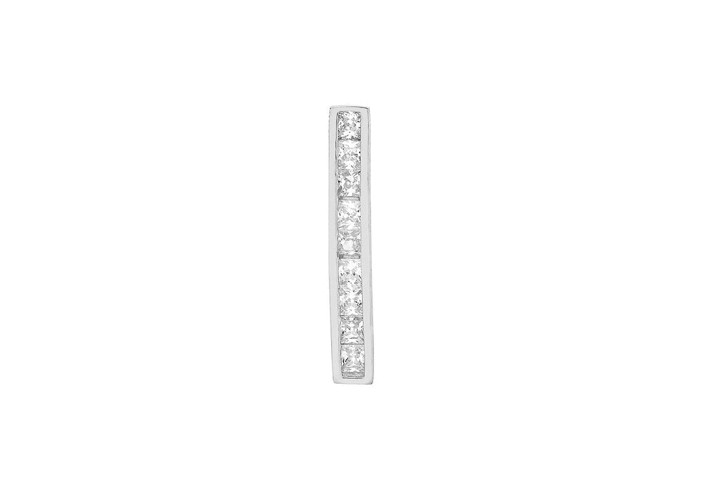 Sterling Silver Rhodium Plated Zirconia  Bar Drop Slider Pendant