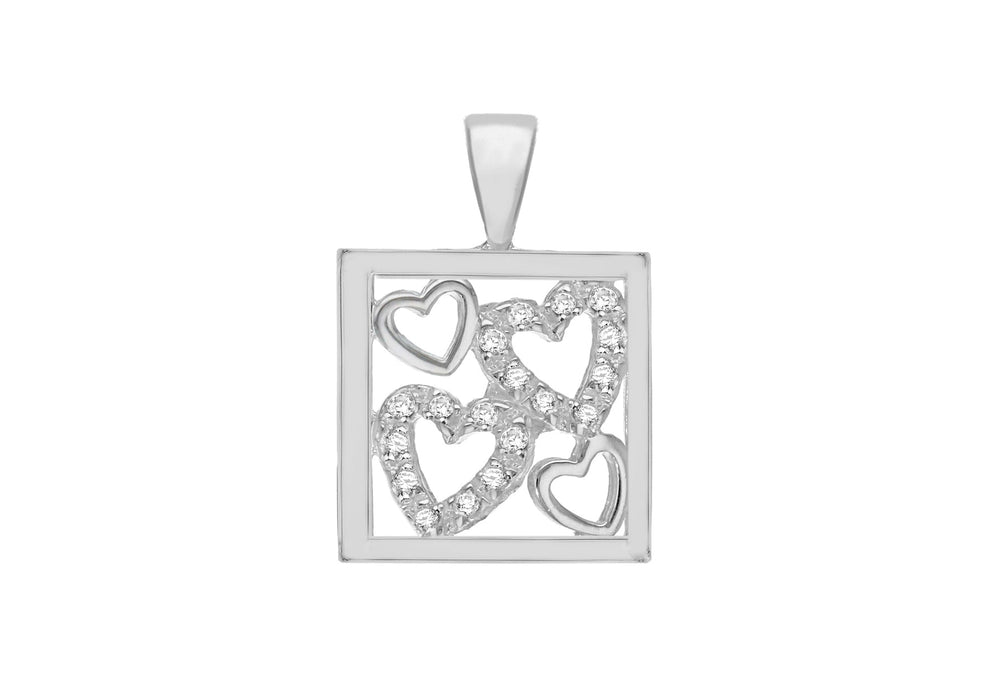 Sterling Silver Zirconia  17mm x 24.7mm Framed Hearts Pendant