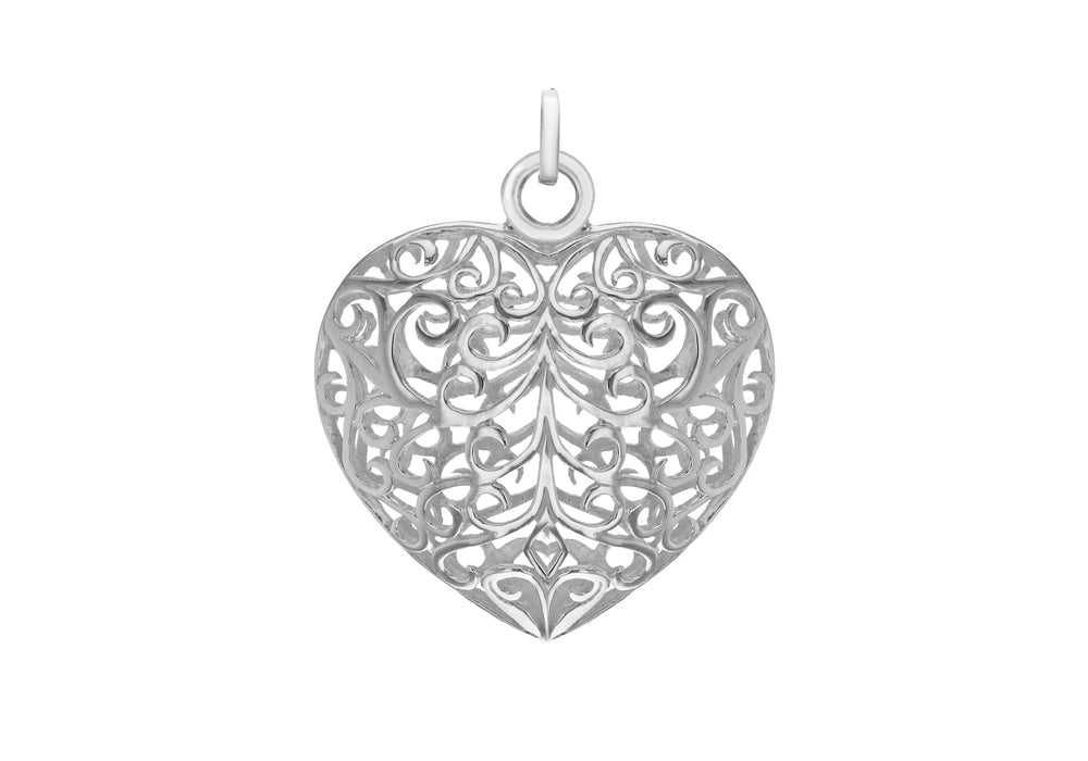 Sterling Silver 32.4mm x 38.8mm CutoCut Puffed Heart Pendant