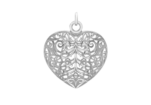 Sterling Silver 32.4mm x 38.8mm CutoCut Puffed Heart Pendant