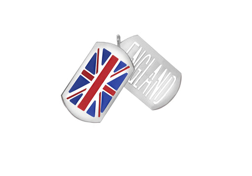 Sterling Silver 21.6mm x 41mm Enamel Union Jack Flag & England CutoCut Double Tag Pendant