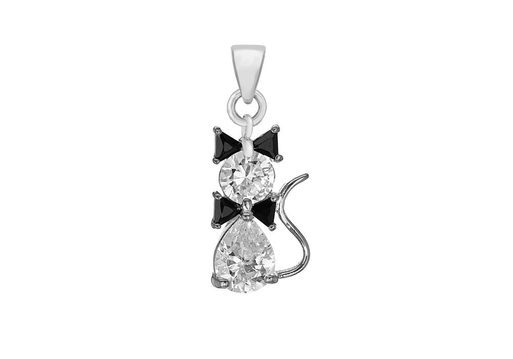 Sterling Silver Black & White Zirconia Cat Pendant