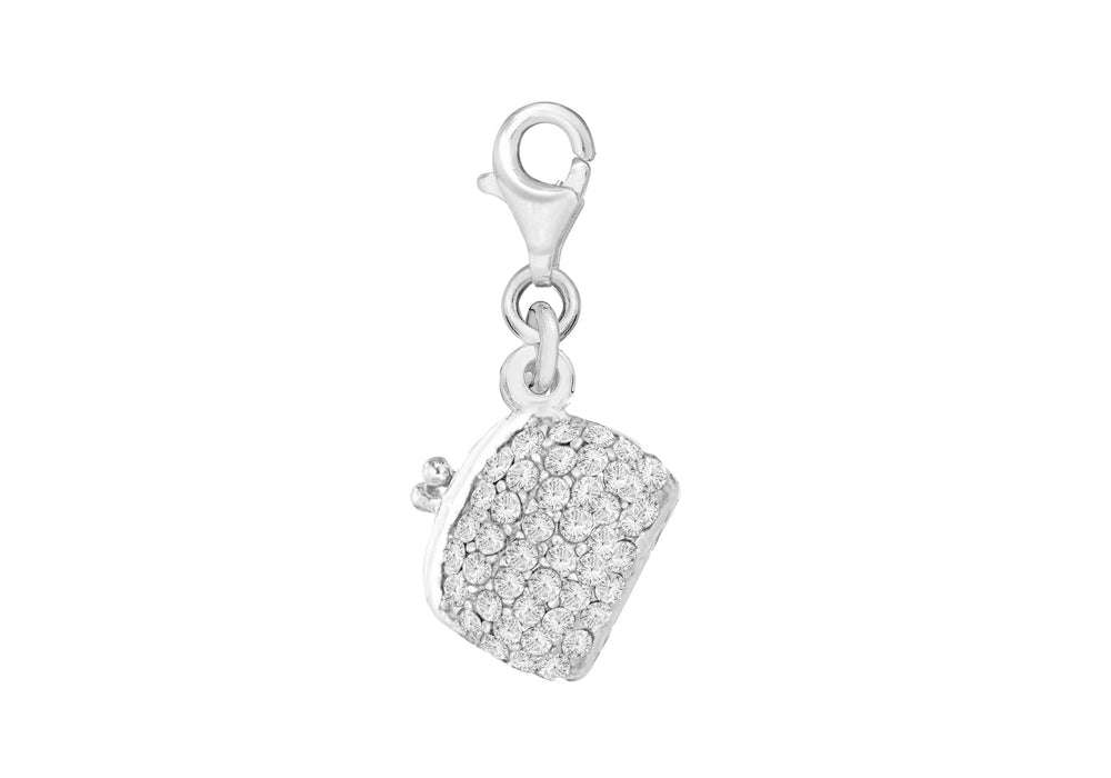 Sterling Silver Crystal Hinged Handbag Lobster-Clasp Charm