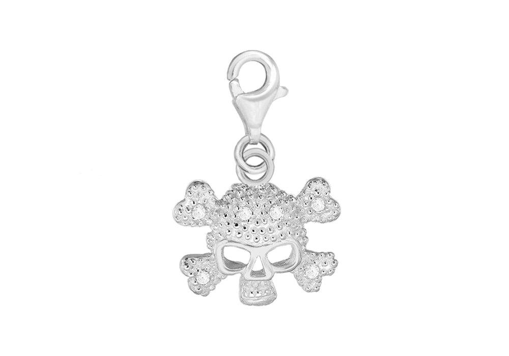 Sterling Silver Zirconia  16.3mm x 26mm Skull & Cross Bone Lobster-lasp Charm9