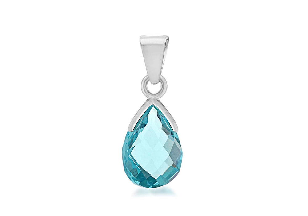 Sterling Silver Blue Zirconia Facet Teardrop Pendant 