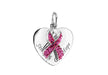 Sterling Silver Pink Crystal Heart Disc & Ribbon Pendant