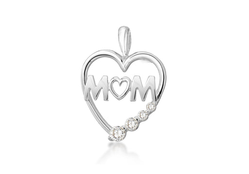 Sterling Silver Zirconia  18mm x 24mm 'Mum' Heart Pendant