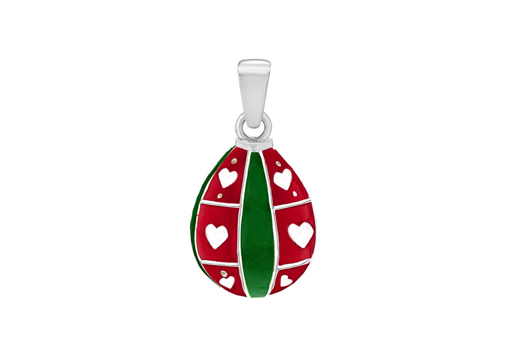 Sterling Silver Red & Green Enamel Drop Pendant