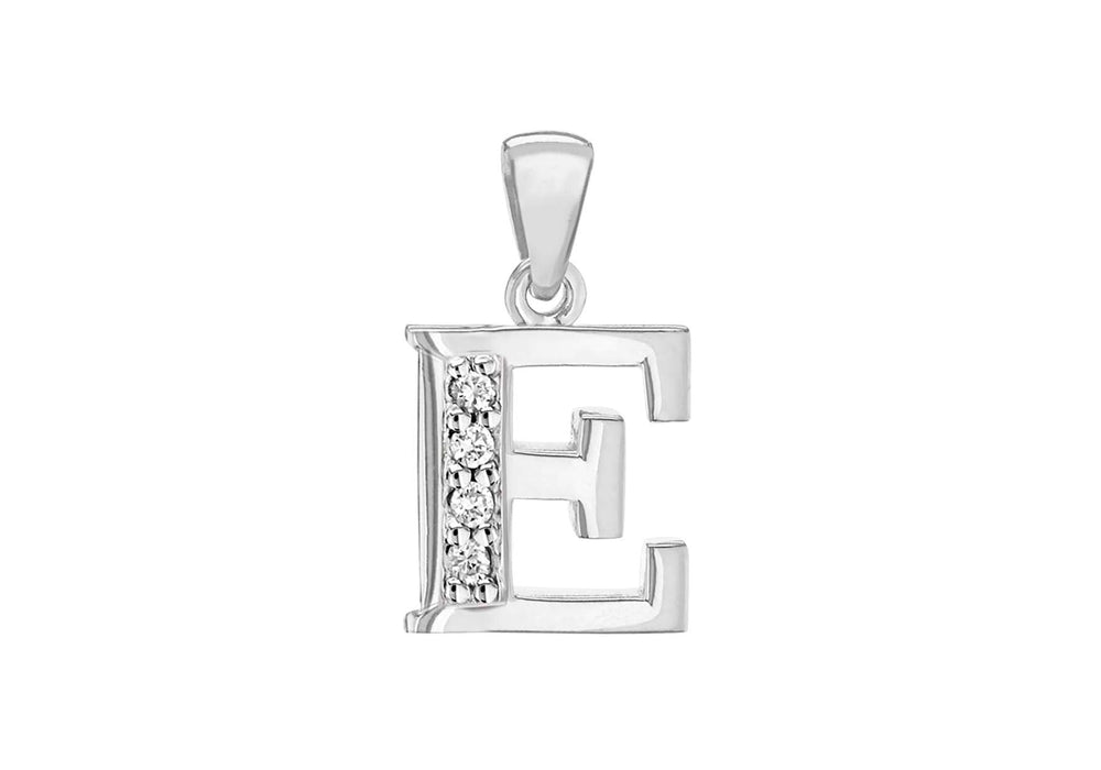 Sterling Silver Zirconia  9.4mm x 18.3mm 'E' Initial Pendant