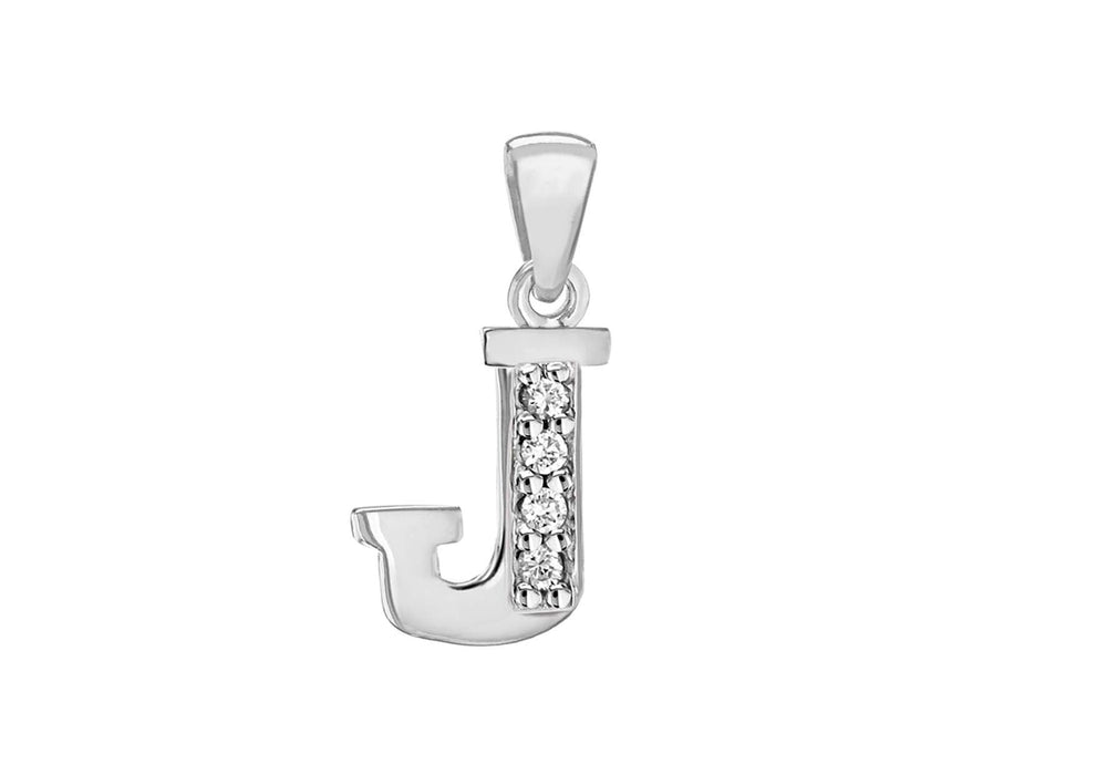 Sterling Silver Zirconia  7.7mm x 18.1mm 'J' Initial Pendant