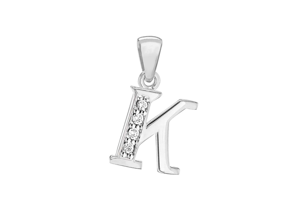 Sterling Silver Zirconia  10mm x 17.7mm 'K' Initial Pendant