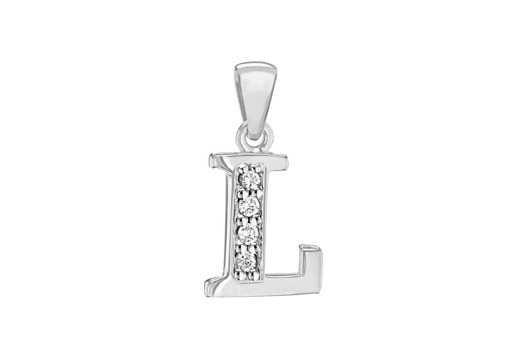 Sterling Silver Zirconia  8.9mm x 17.7mm 'L' Initial Pendant