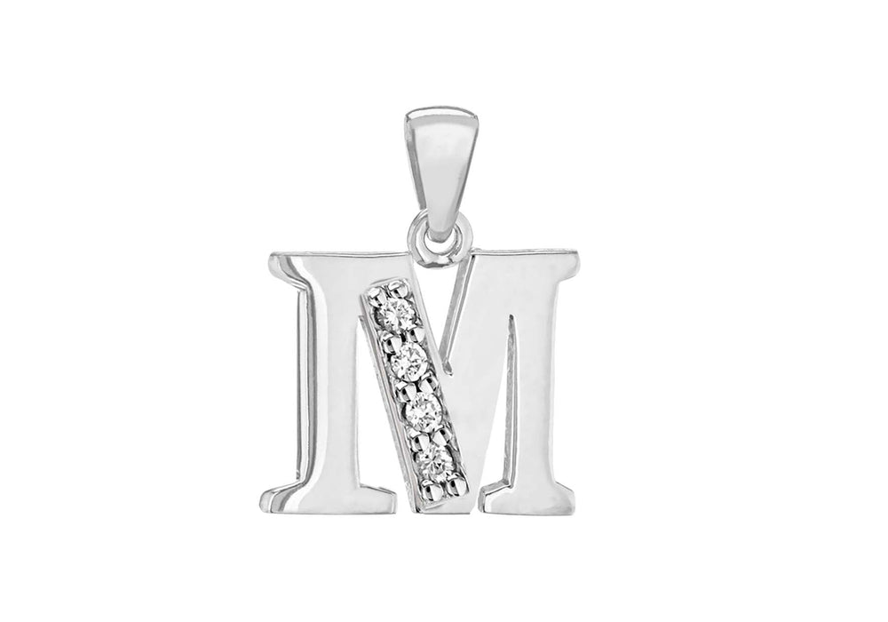 Sterling Silver Zirconia  10.3mm x 18mm 'M' Initial Pendant