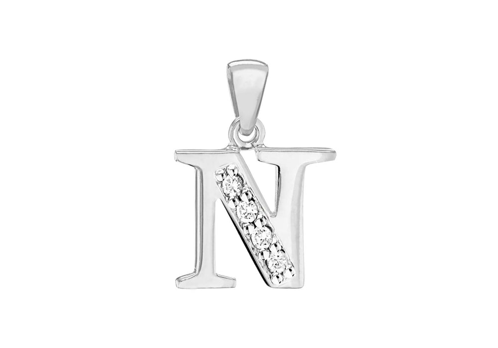 Sterling Silver Zirconia  10.5mm x 19mm 'N' Initial Pendant