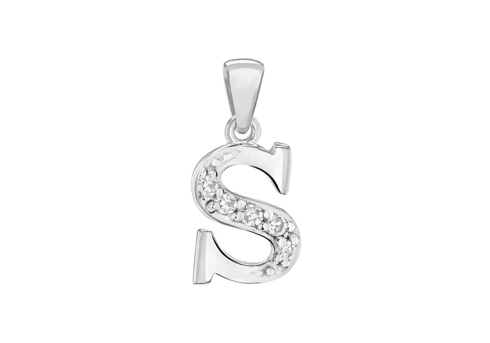 Sterling Silver Zirconia  9.1mm x 18.9mm 'S' Initial Pendant