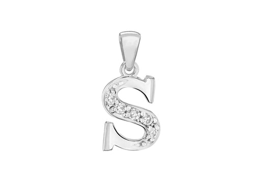 Sterling Silver Zirconia  9.1mm x 18.9mm 'S' Initial Pendant