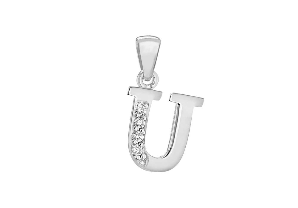 Sterling Silver Zirconia  10.2mm x 17.9mm 'U' Initial Pendant