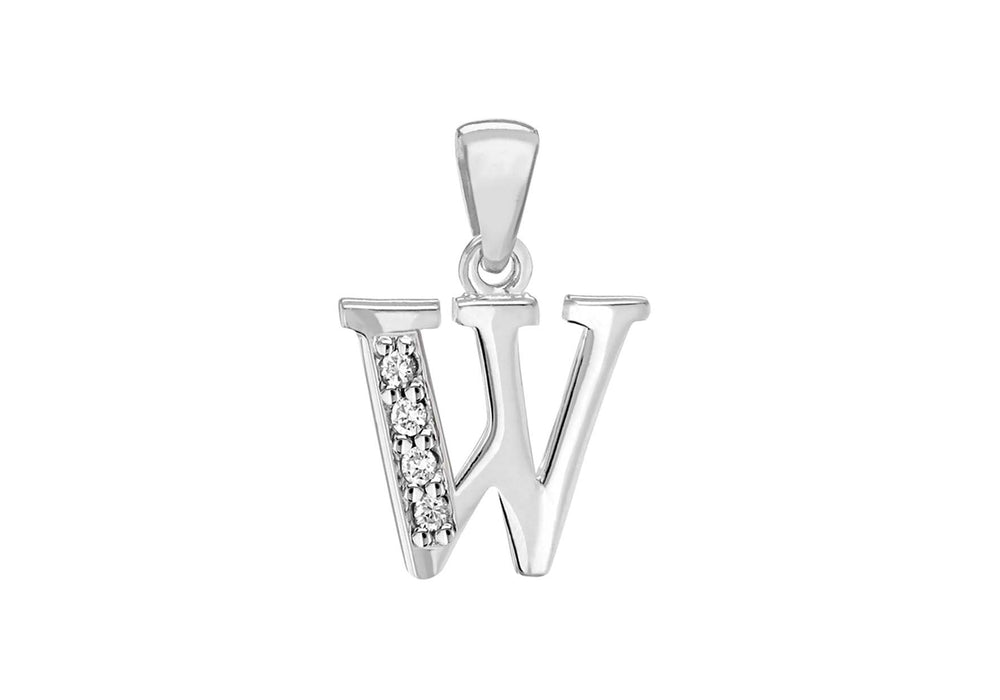 Sterling Silver Zirconia  10.7mm x 17.6mm 'W' Initial Pendant