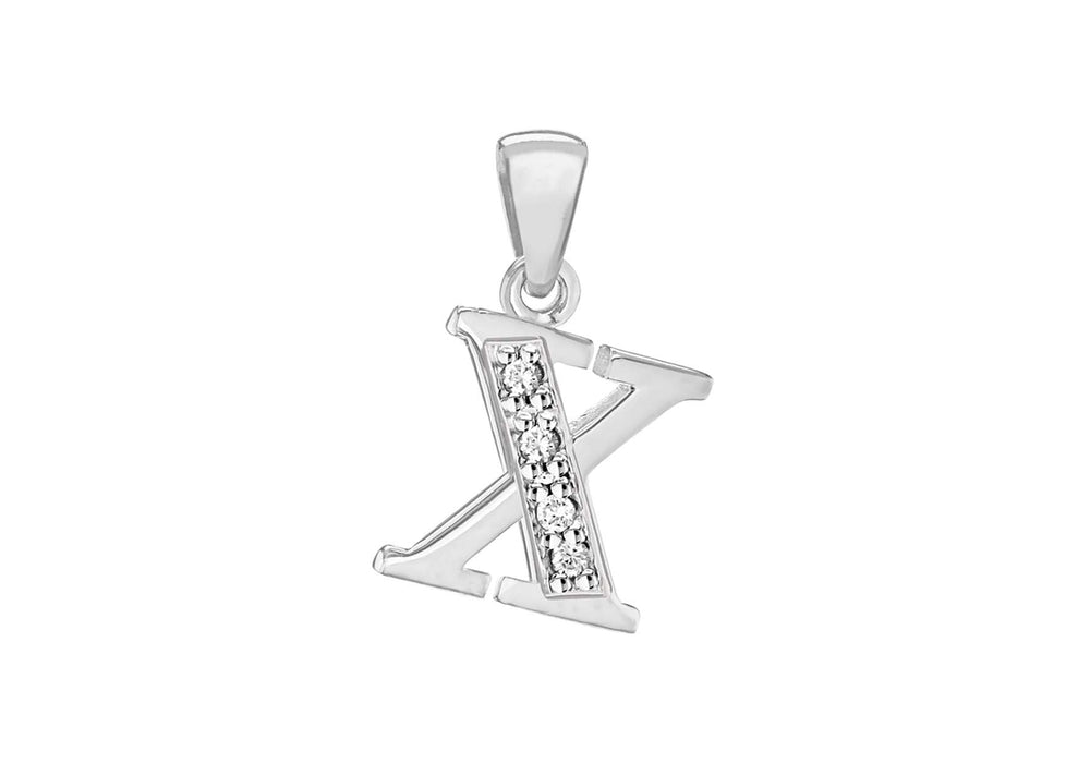 Sterling Silver Zirconia  11mm x 19.7mm 'X' Initial Pendant