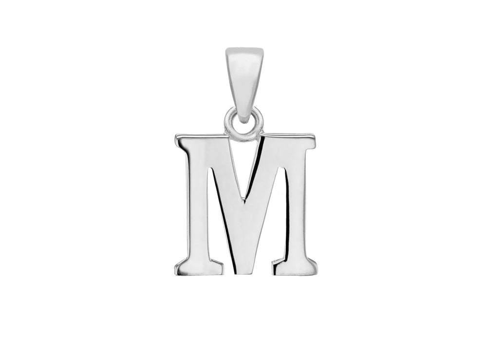 Sterling Silver 12.1mm x 20mm 'M' Initial Pendant