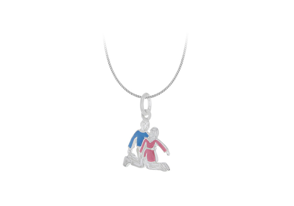 Sterling Silver Pink & Blue Enamel Kneel Pose Pendant