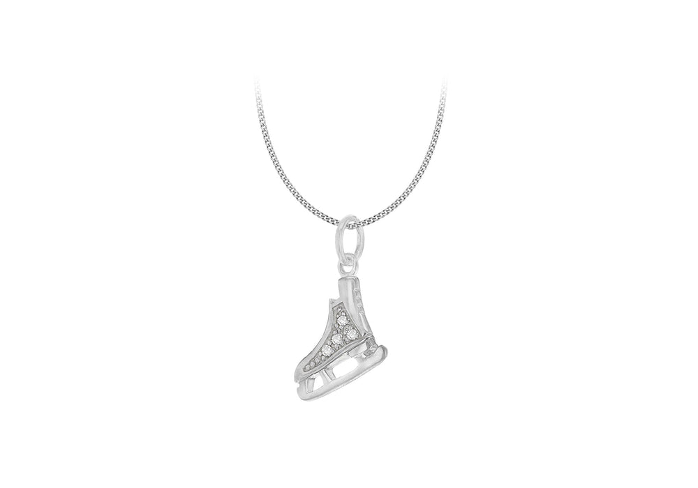 Sterling Silver White Zirconia Ice Skate Pendant