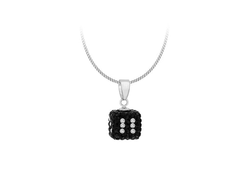 Sterling Silver Black and White Crystal 10mm x 19.4mm Die Pendant