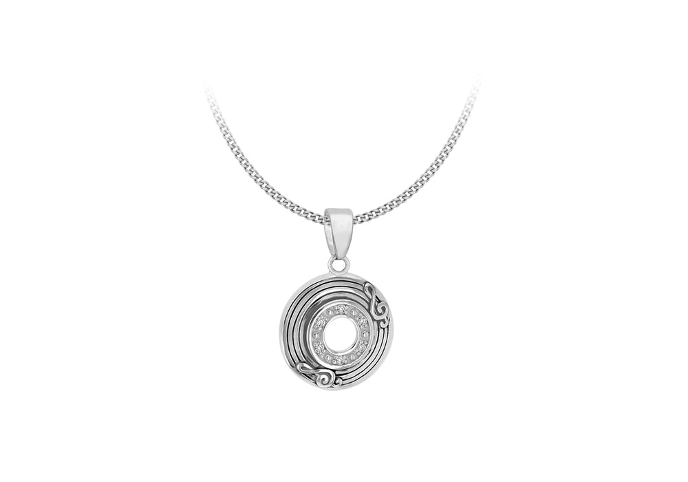 Sterling Silver Zirconia  17.4mm Oxidised  Reord Pendant