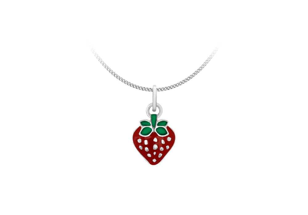 Sterling Silver 9.8mm x 19mm Enamel Strawberry Pendant