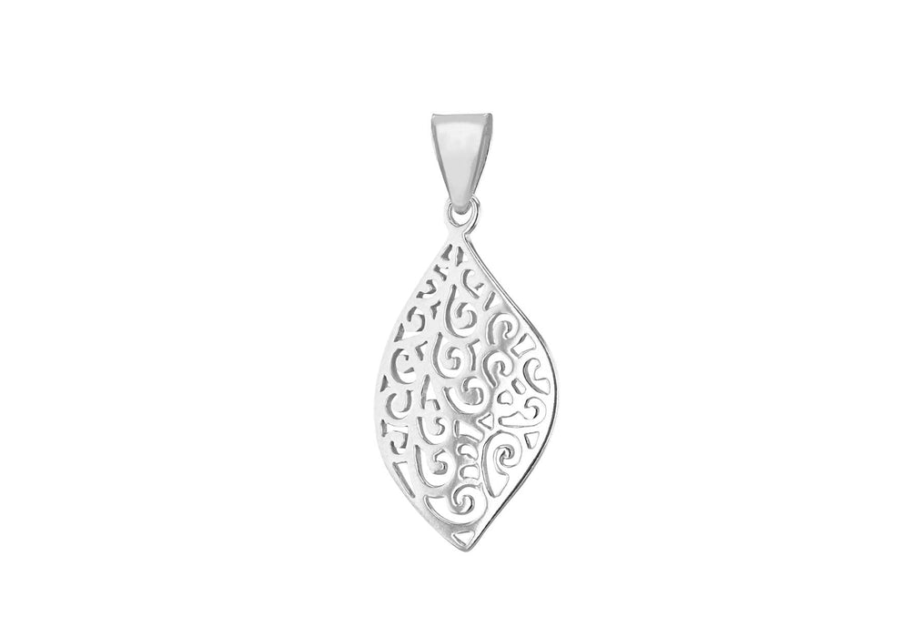 Sterling Silver 15.4mm x 33.3mm urved Filigree Leaf Pendant