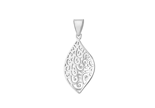 Sterling Silver 15.4mm x 33.3mm urved Filigree Leaf Pendant