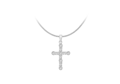 Sterling Silver Zirconia  19mm x 30mm Cross Pendant