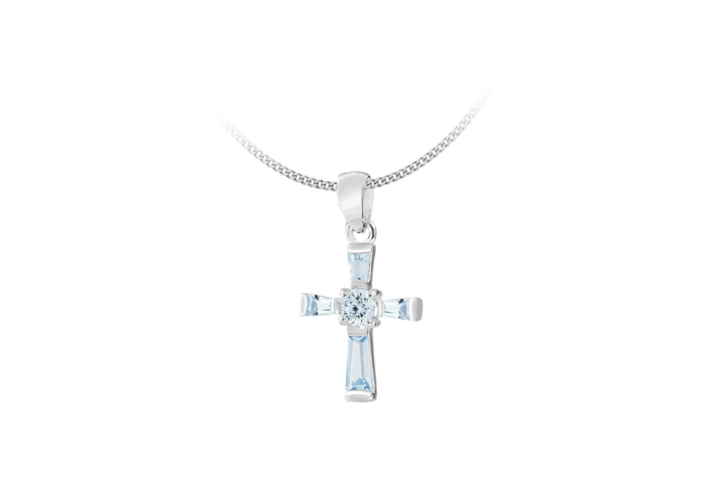 Sterling Silver Blue Zirconia  Cross Pendant