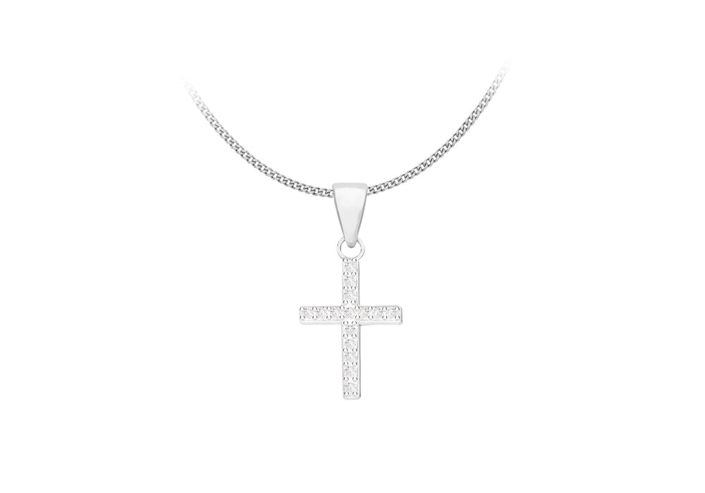 Sterling Silver 0.10ct Diamond Deliate Cross Pendant