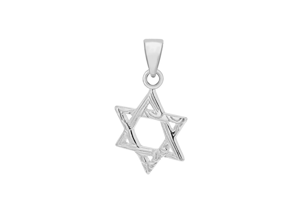 Sterling Silver 19.7mm x 30.5mm Patterned 'Star of David' Pendant