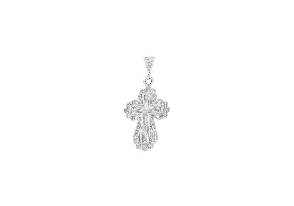 Sterling Silver 24.3mm x 44.8mm Diamond Cut Filigree Cross Pendant