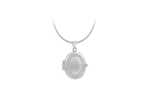 Sterling Silver Zirconia  18mm x 23mm Oval Locket Pendant