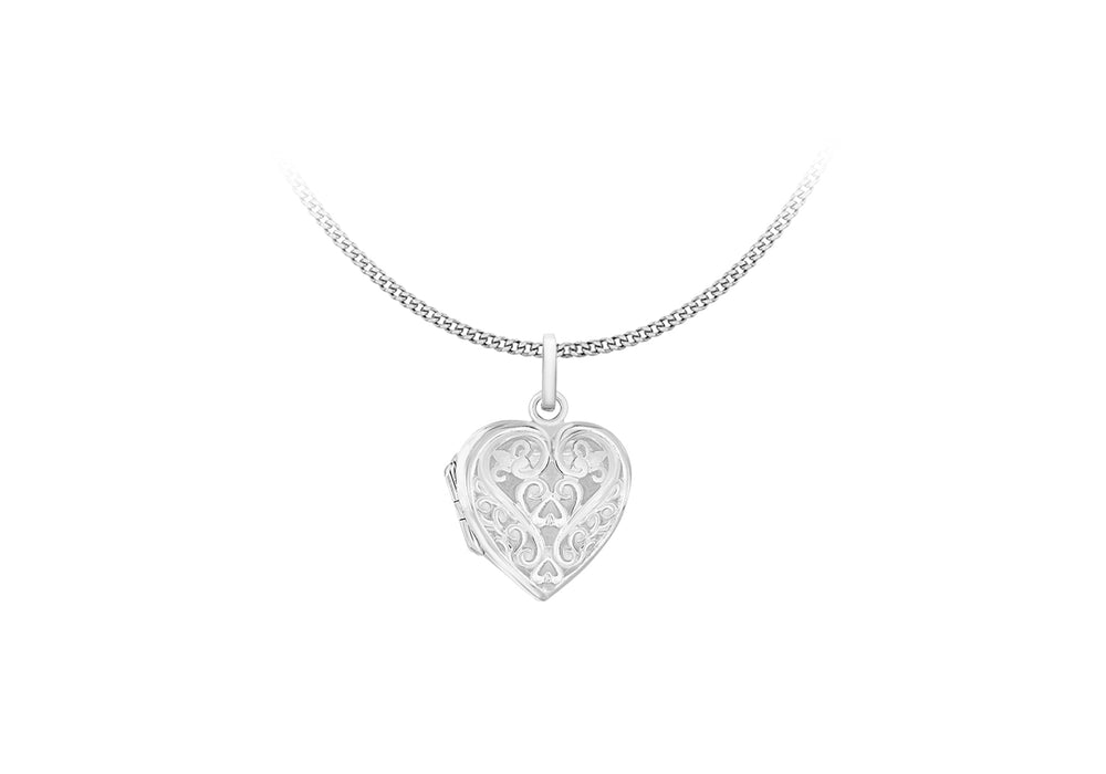 Sterling Silver 19mm x 26mm Filigree-Heart Locket