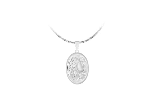 Sterling Silver 39mm x 50mm Lady-Detail Oval Locket