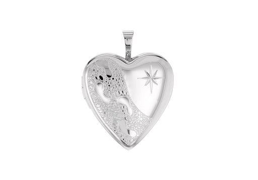 Sterling Silver 20mm x 25mm Etched -Footprints-Detail Heart Locket